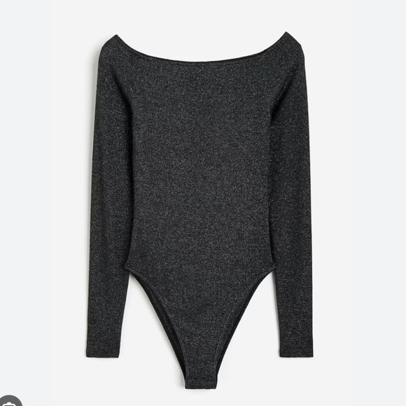 H&M Divided Boat Neck Black Silver Glitter Body Suit Long Sleeve Size Small - Picture 1 of 5